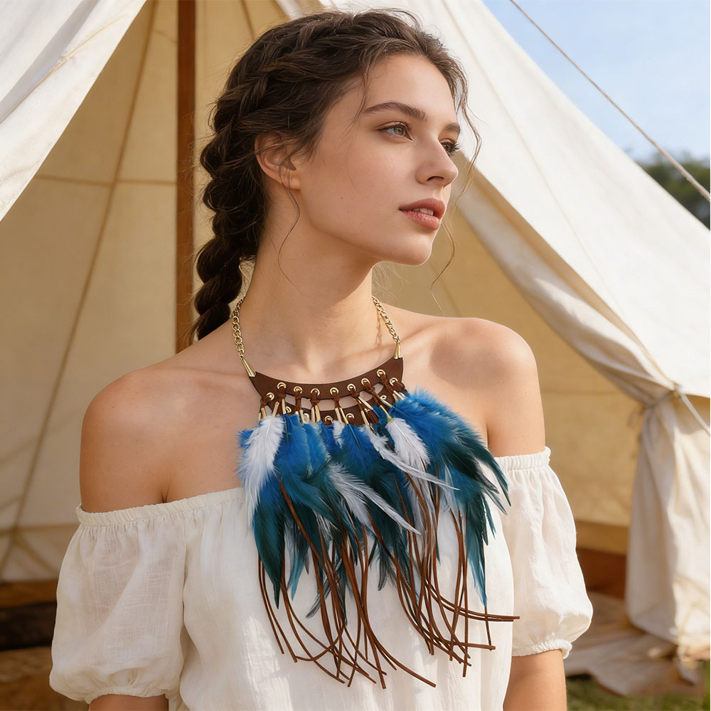 Ethnic Indian Fashion - Trendy Bohemian Colorful Feather Pendants Necklace