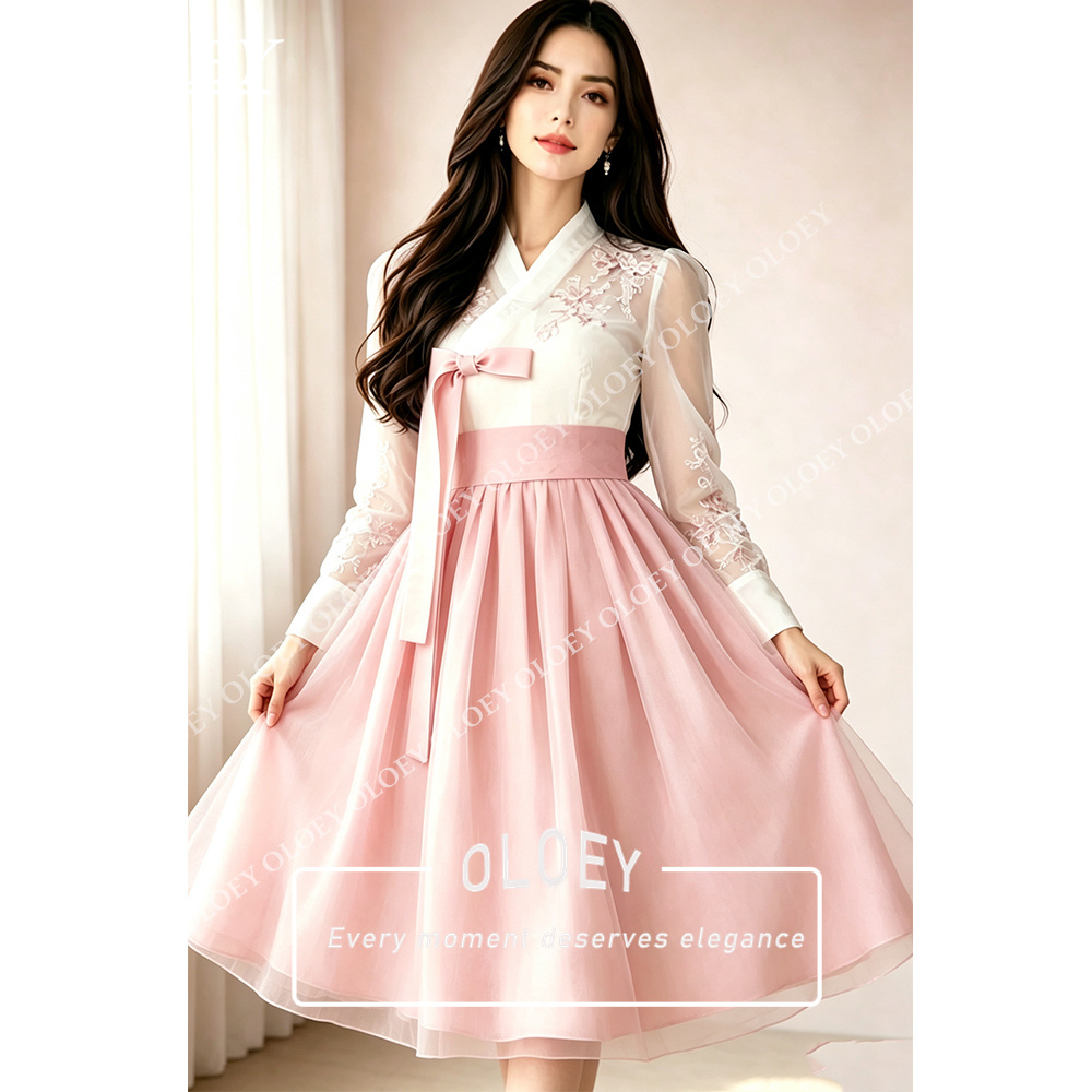 OLOEY Modern Pink Appliques Sh - đánh giá và giá Hanbok Modern Set