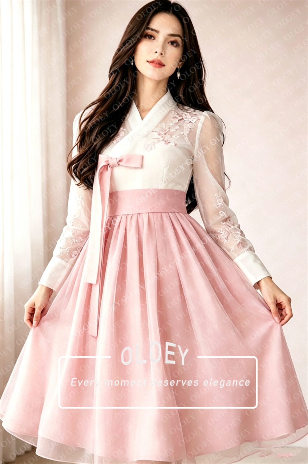 OLOEY Modern Pink Appliques Sh - đánh giá và giá Hanbok Modern Set