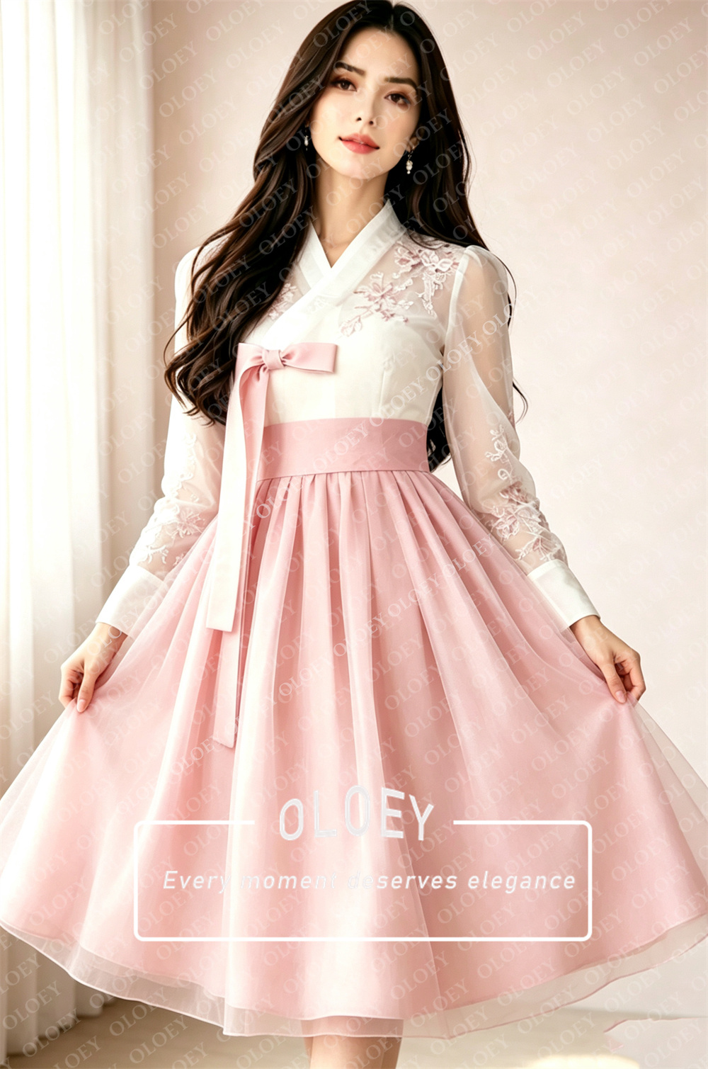 OLOEY Modern Pink Appliques Sh - đánh giá và giá Hanbok Modern Set