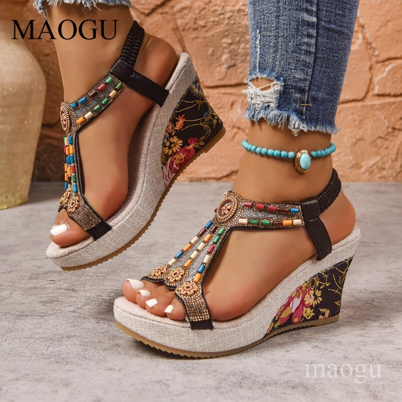Boho Beaded Floral Wedge Sanda - đánh giá và giá Ethnic Fashion Women