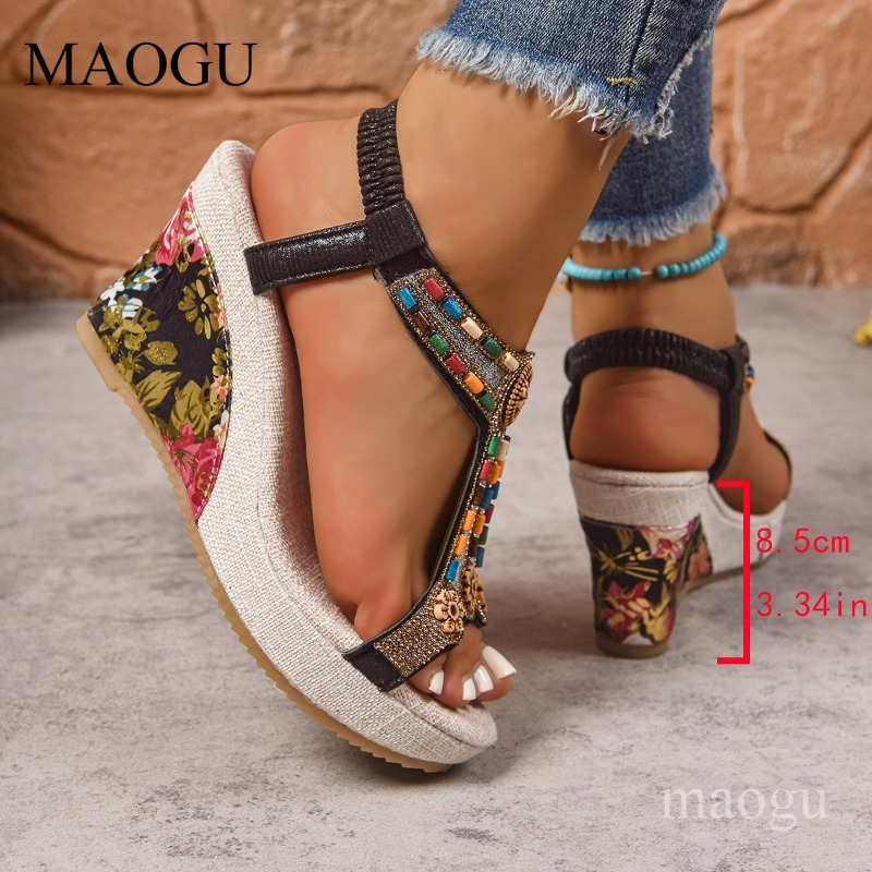 Boho Beaded Floral Wedge Sanda - đánh giá và giá Ethnic Fashion Women