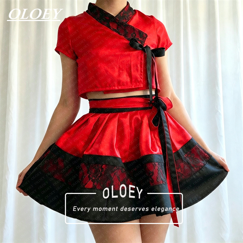 OLOEY Modern Black Red Short C - đánh giá và giá Hanbok Modern Set