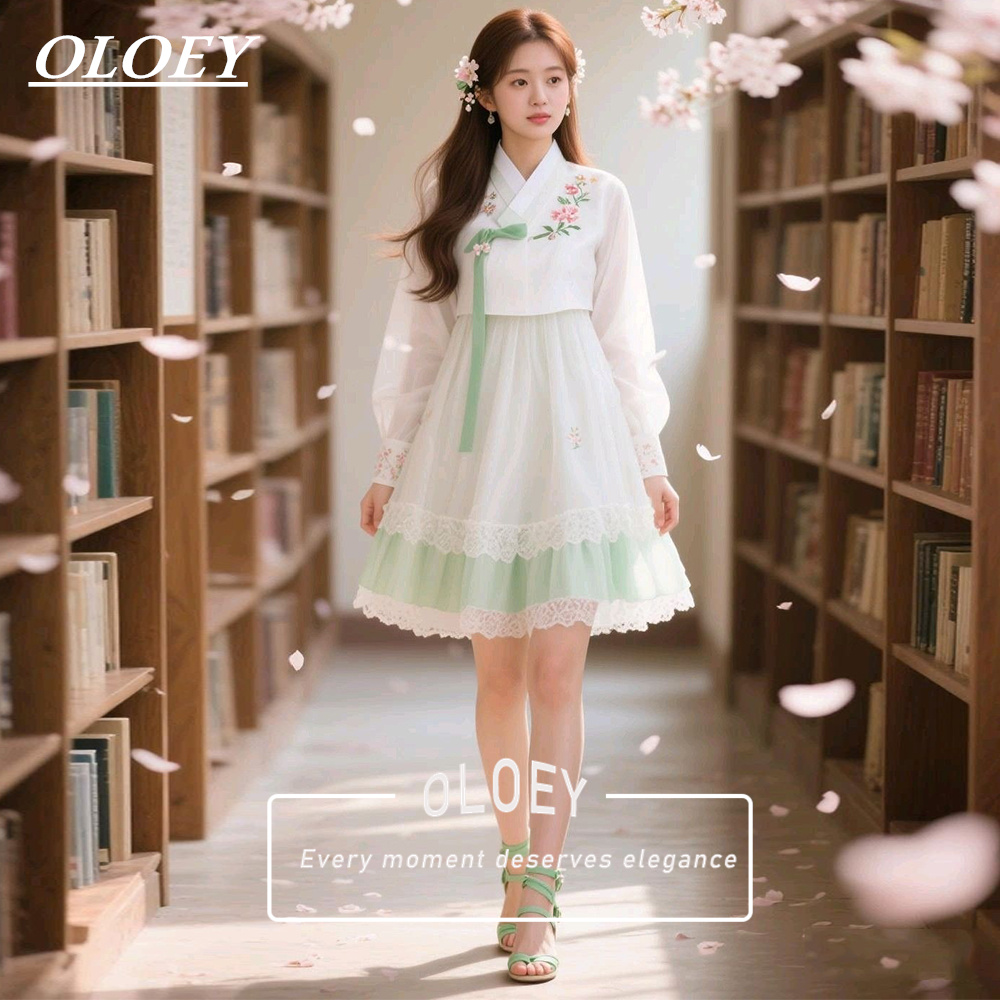 OLOEY Modern Green Ivory Short - đánh giá và giá Hanbok Modern Set