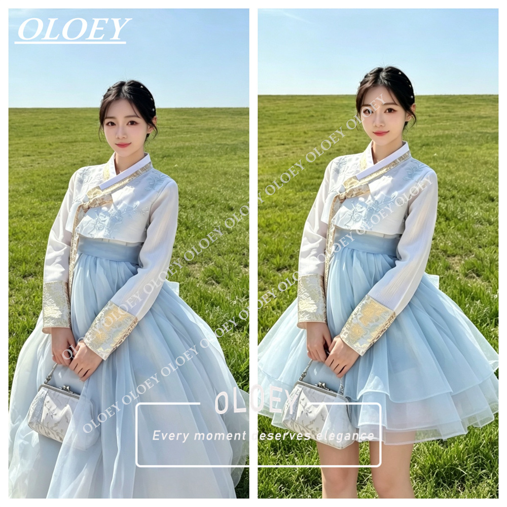 OLOEY Elegant Light Blue Ivory - đánh giá và giá Hanbok Modern Set