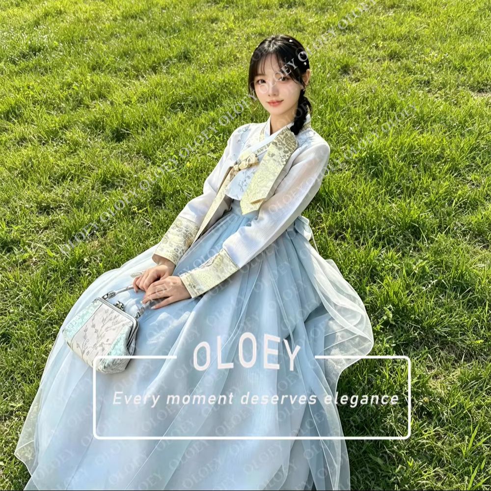 OLOEY Elegant Light Blue Ivory - đánh giá và giá Hanbok Modern Set