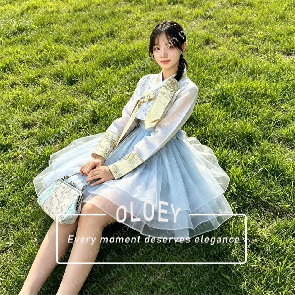 OLOEY Elegant Light Blue Ivory - đánh giá và giá Hanbok Modern Set